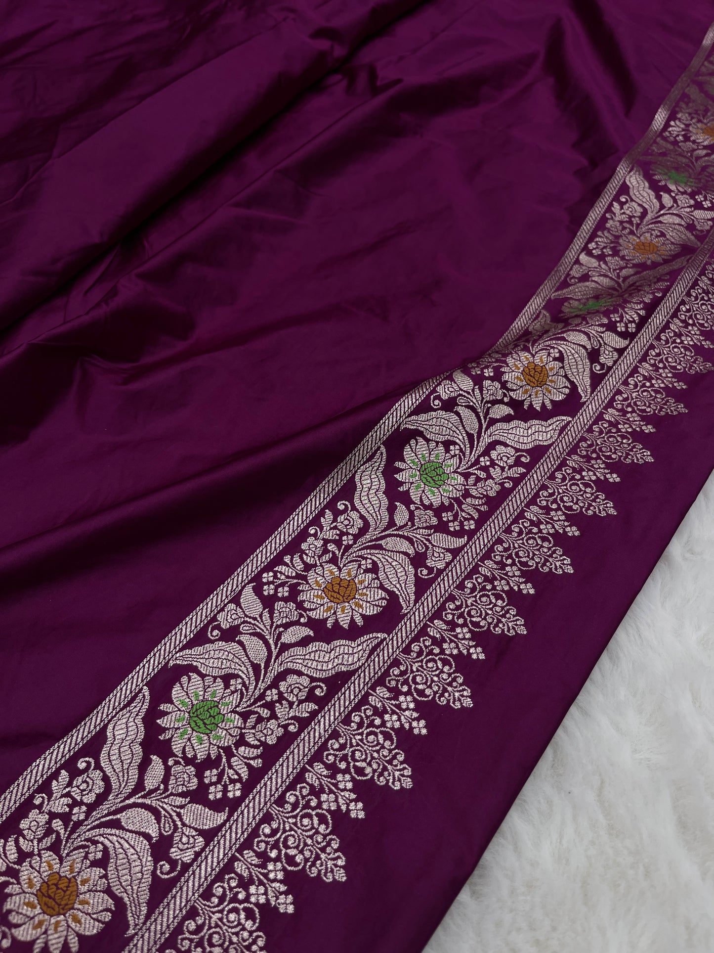 Statement Evening Wear Regal Plum Purple Banarasi Mashru Silk Meenakari Saree