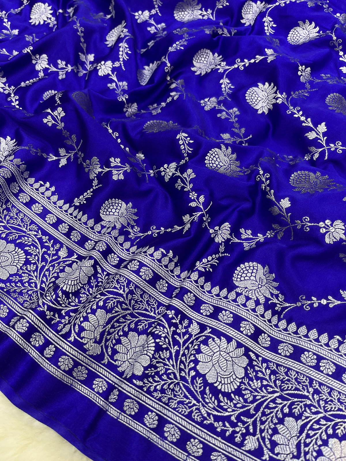Royal Blue Banarasi Soft Mashru Katan Silk Jaal Saree