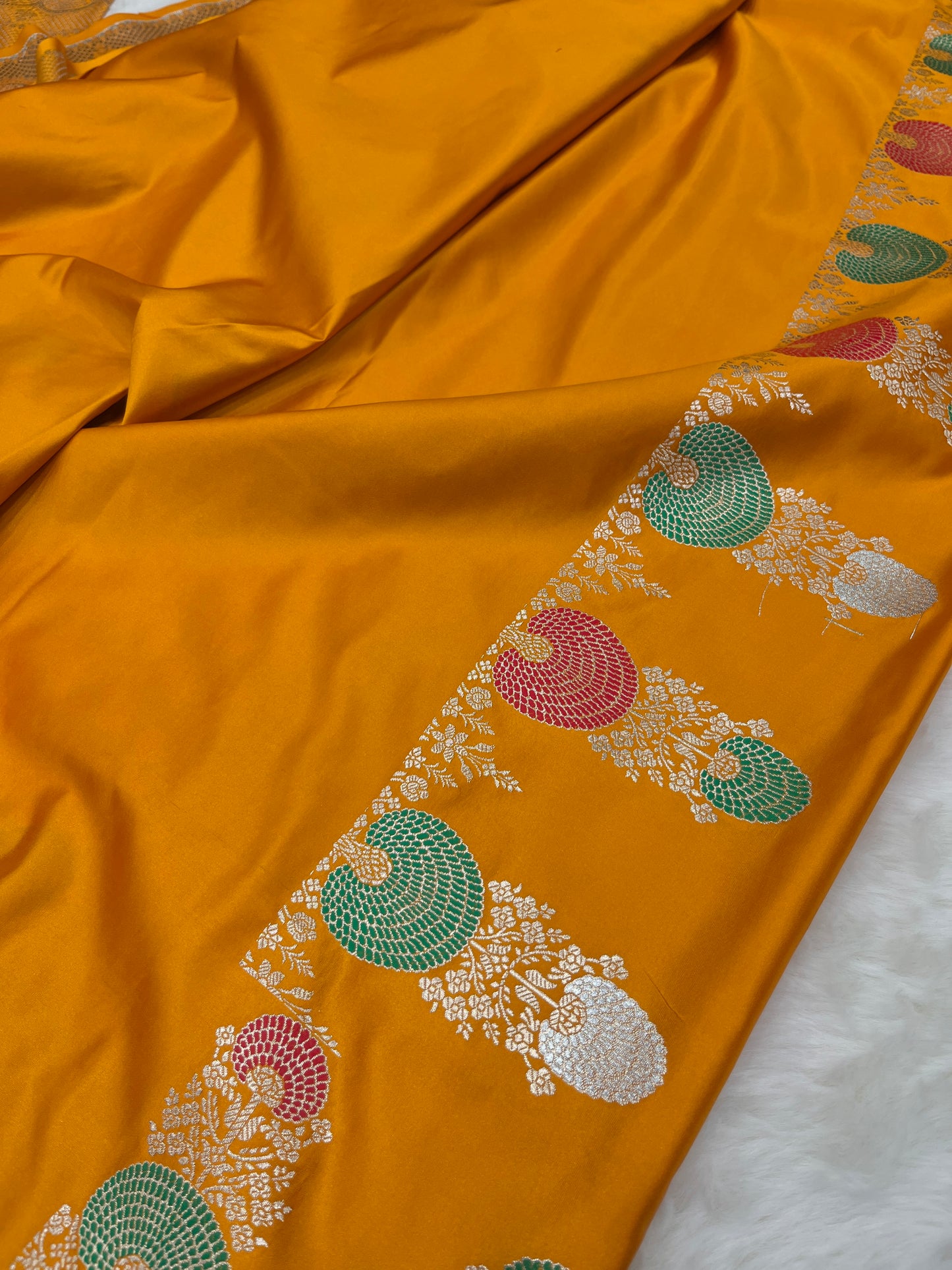 Radiant Haldi Wear Sunlit Yellow Banarasi Mashru Silk Meenakari Saree