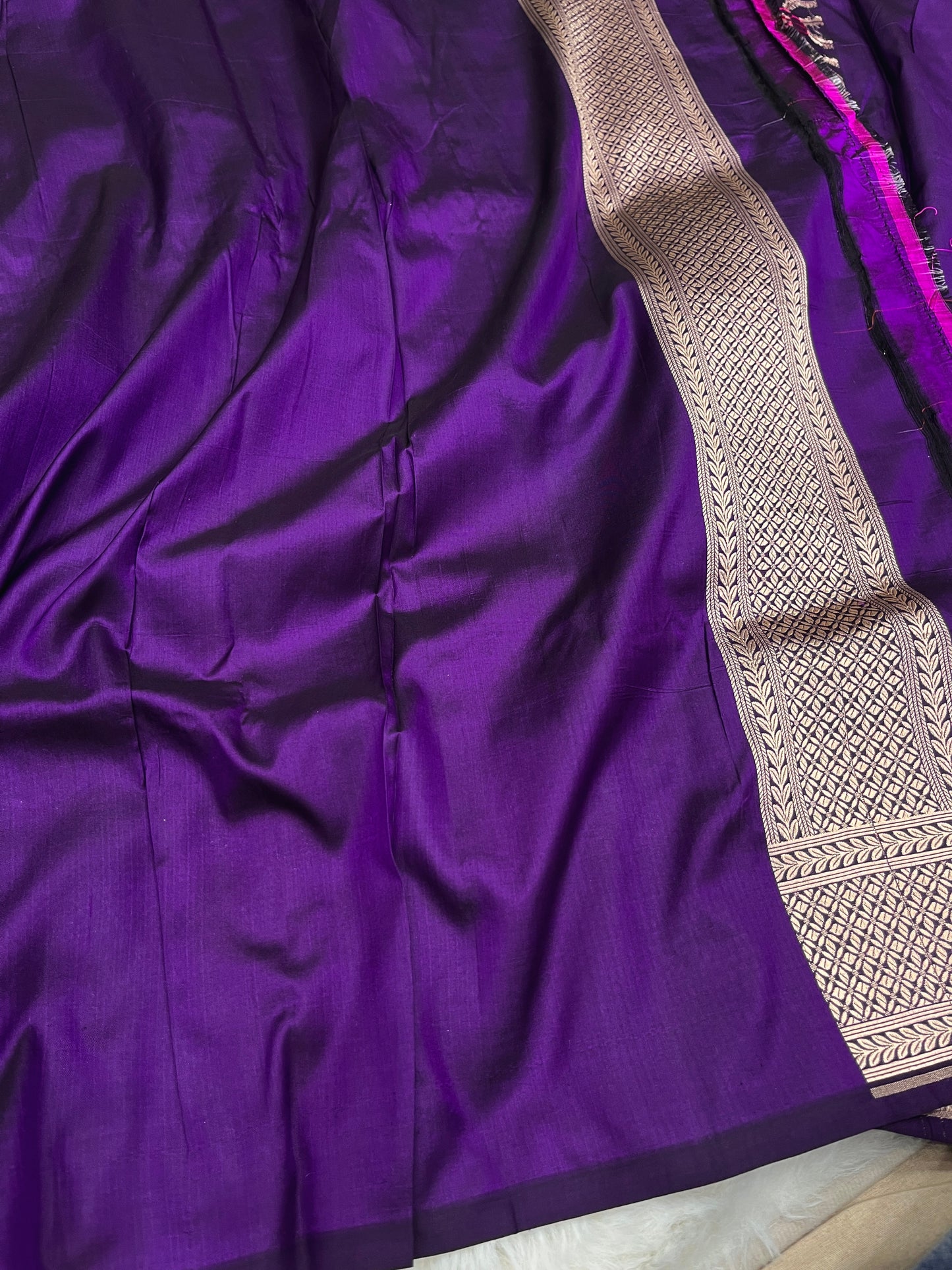 Cocktail Wear Dark Purple Royal Amethyst Handwoven Banarasi Pure Katan Silk Meenakari Saree