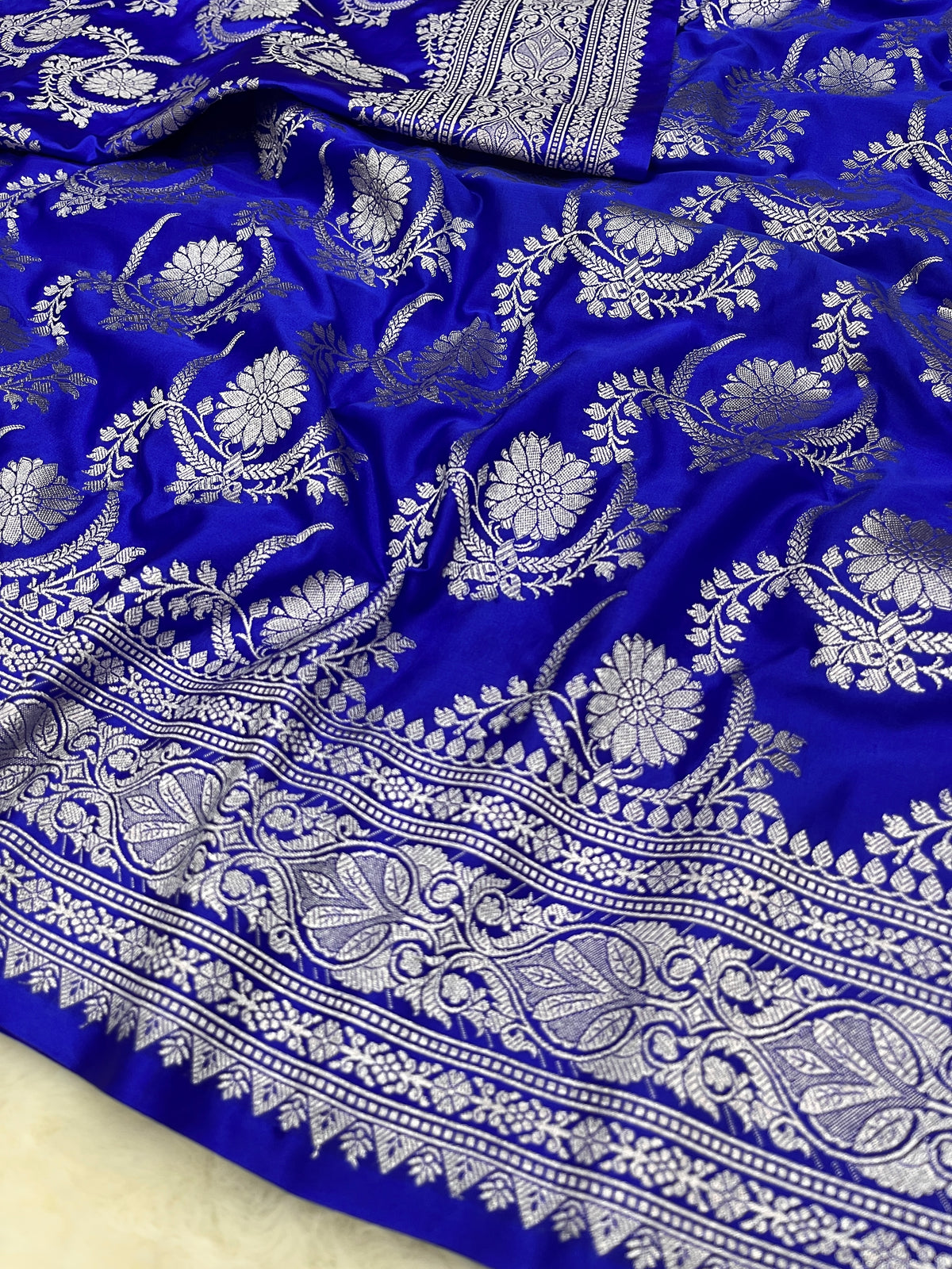 Royal Blue Jangla Weave Banarasi Soft Mashru Katan Silk Saree