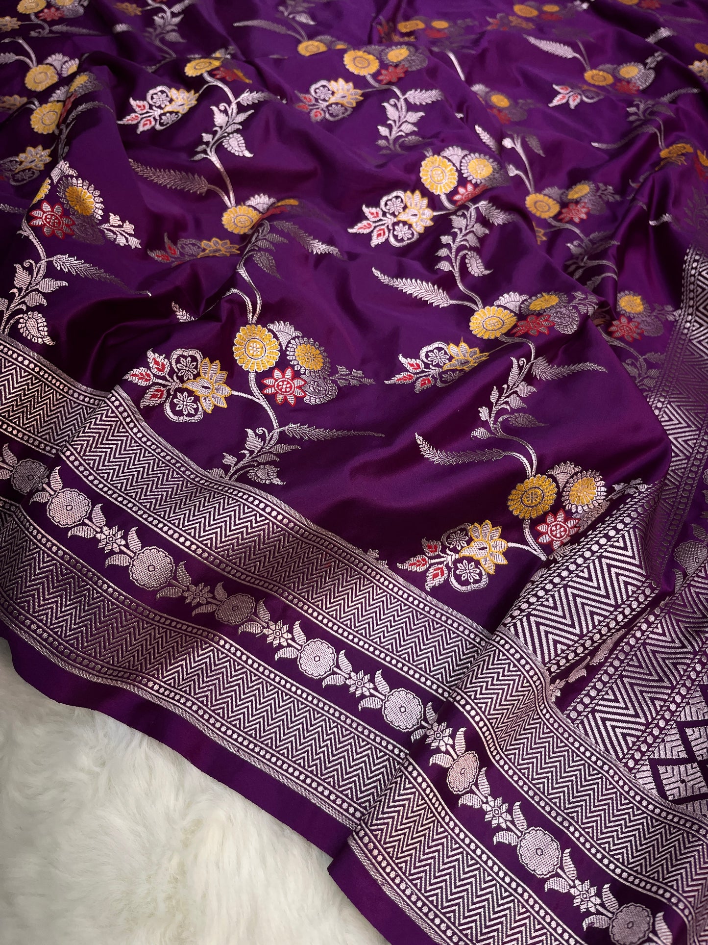 Purple Banarasi Soft Mashru Minakari Floral Jaal Work Saree