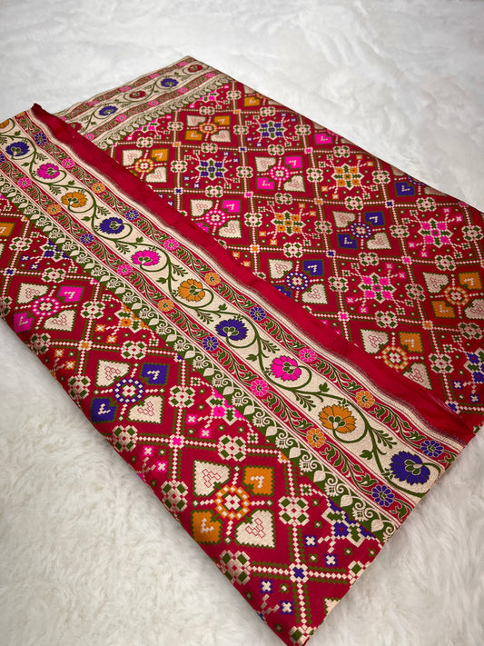 Handwoven Banarasi Red Pure Katan Patola Silk Bridal Saree