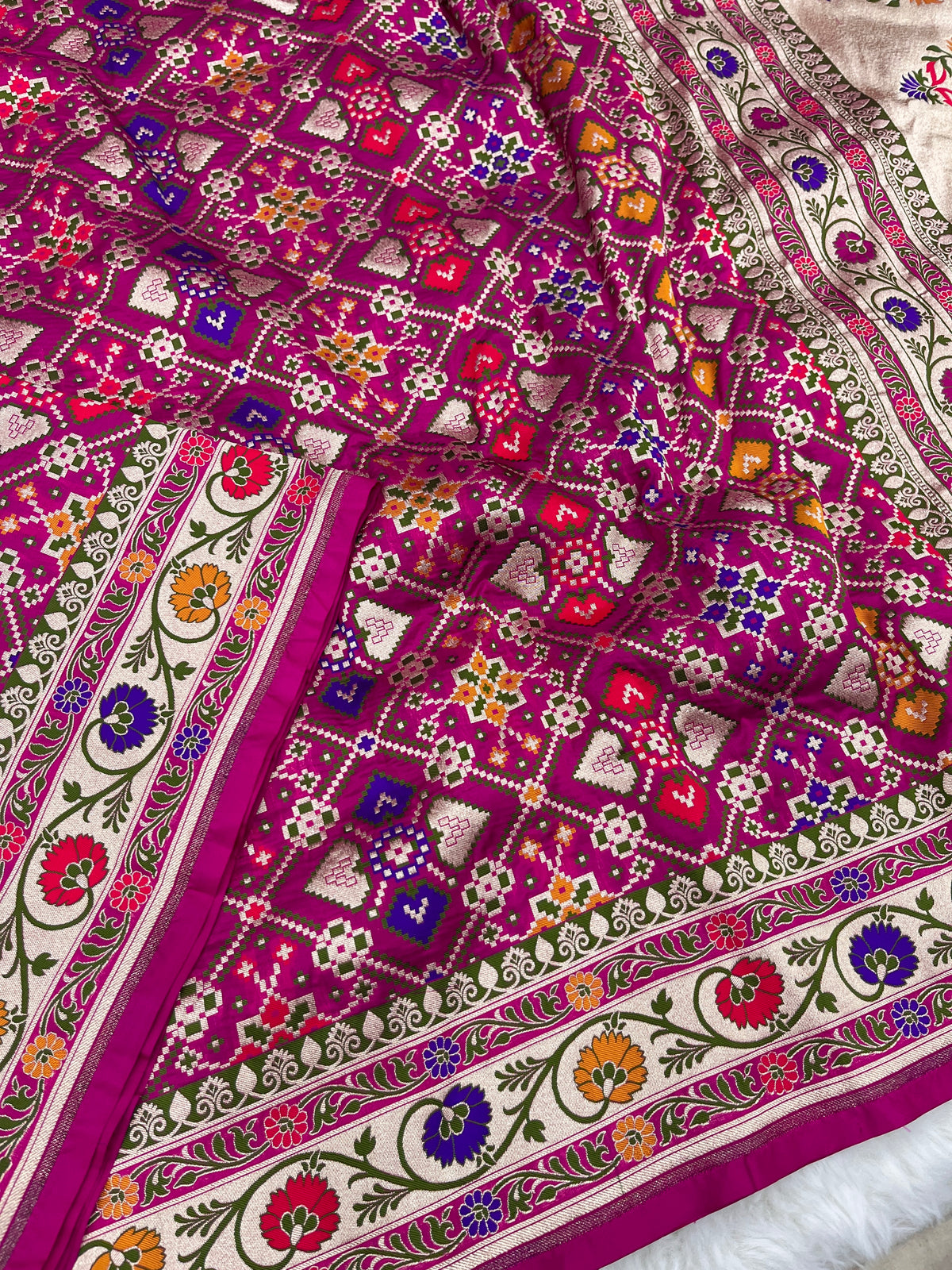 Handwoven Banarasi magenta pink Pure Katan Patola Silk Bridal Saree