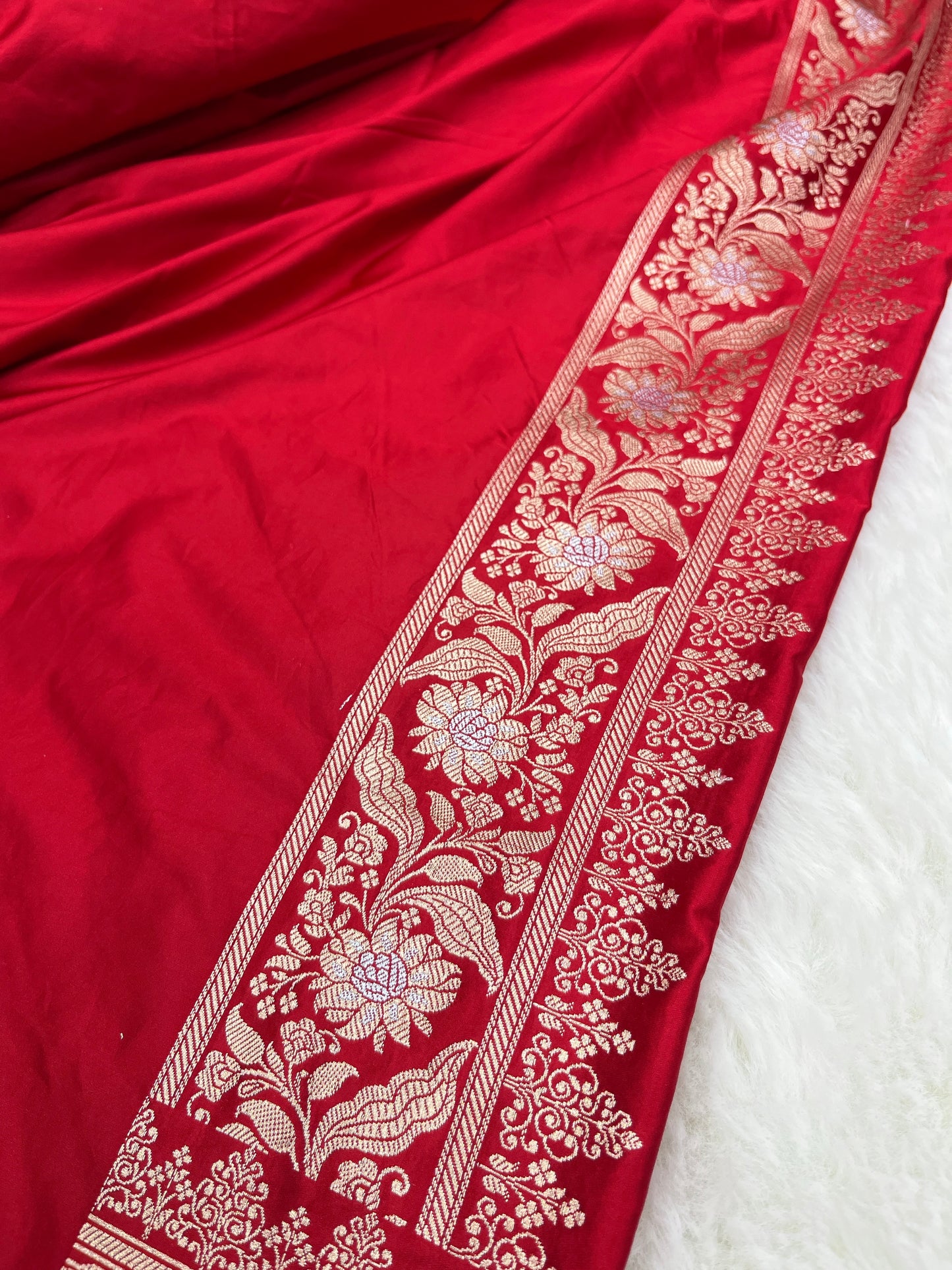 Regal Bridal Wear Crimson Red Banarasi Pure Mashru Silk Sona Rupa Meenakari Saree
