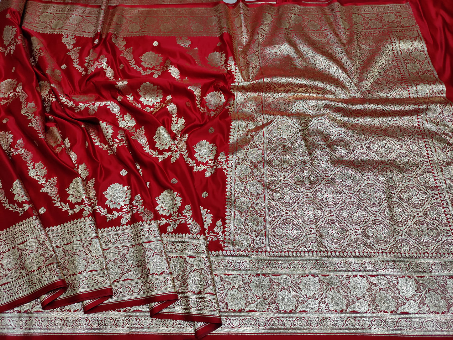 Bridal Red Banarasi Satin katan Saree