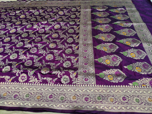 Deep Purple Handwoven Banarasi Pure Katan Silk Meenakari Saree