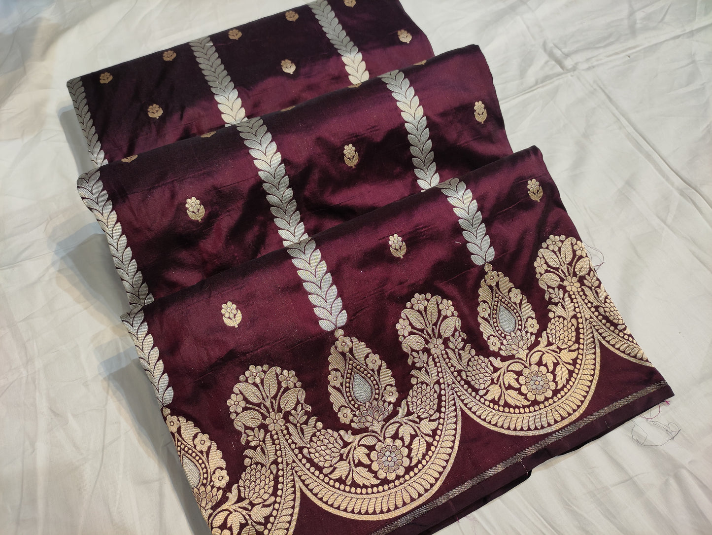 Deep Brown Handwoven Banarasi Pure Katan Silk Strip Saree