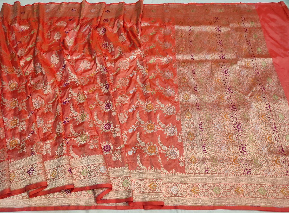 Authentic Handwoven Banarasi Pure Katan Silk Meenakari Saree