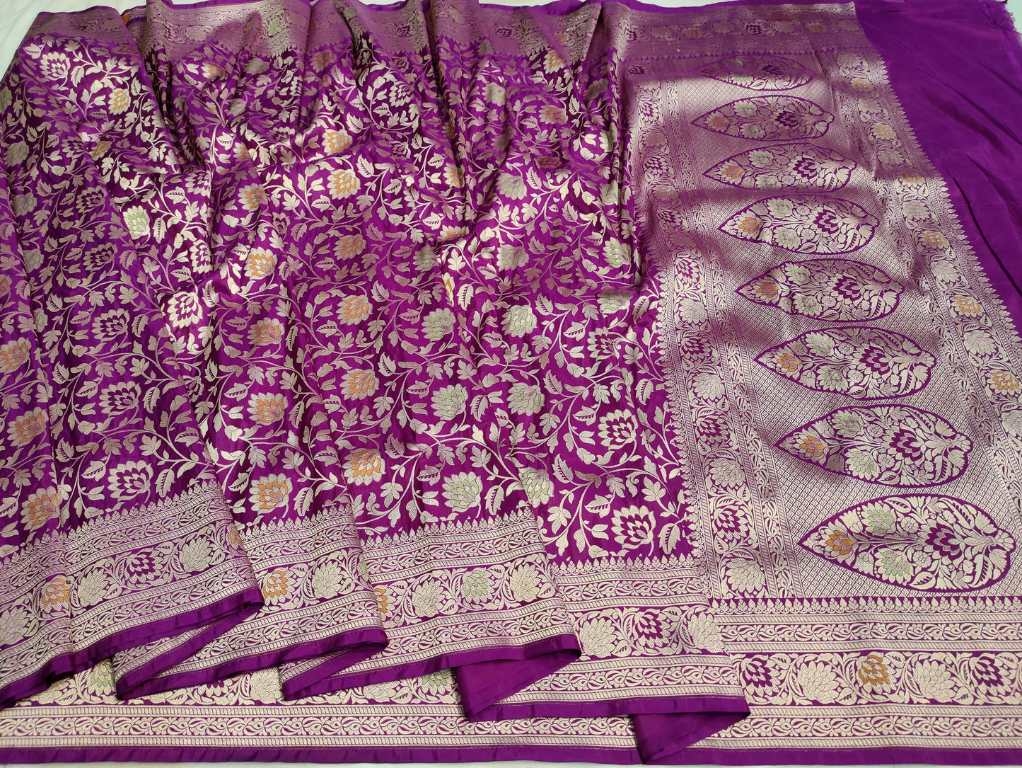 Deep Purple Pure Katan Silk Meenakari Saree an Ideal Choice for a Refined Cocktail Look