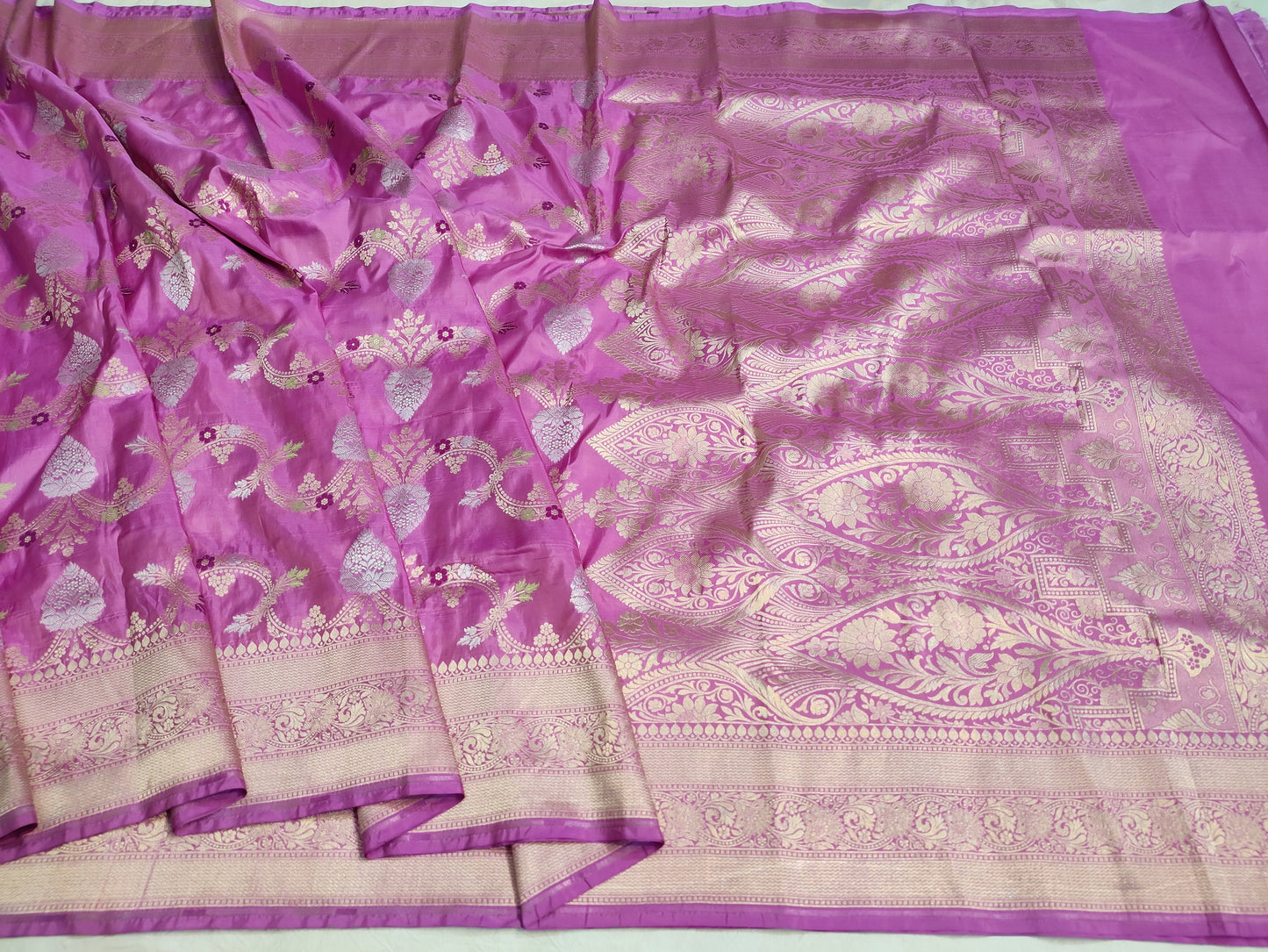 Lavender Pure Katan Silk Banarasi Meenakari Saree