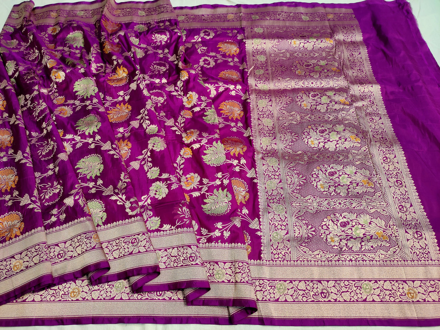 Handwoven Magenta Purple Banarasi Pure Katan Silk Meenakari Saree