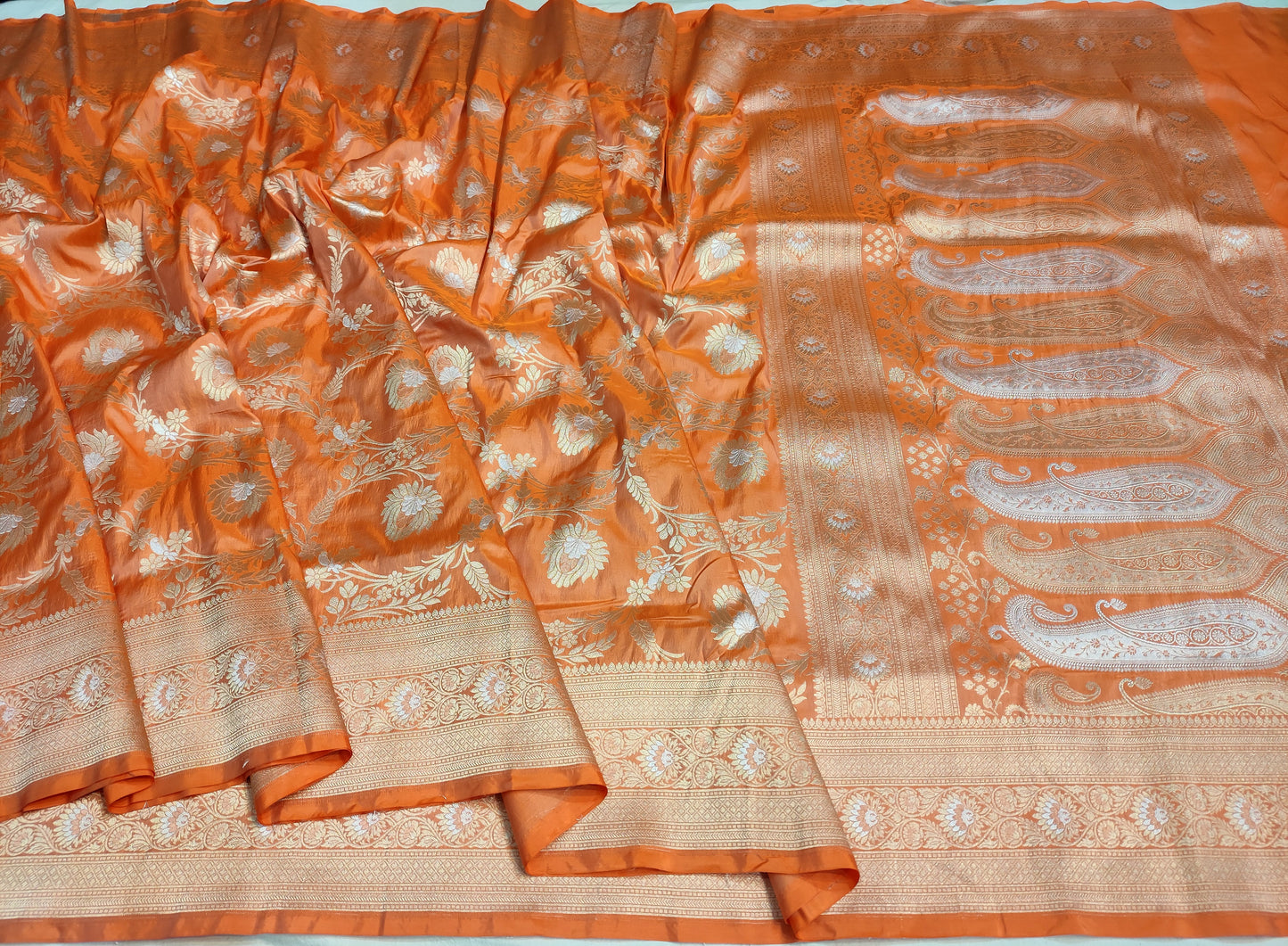 Rust Orange Handwoven Banarasi Pure Katan Silk Meenakari Saree