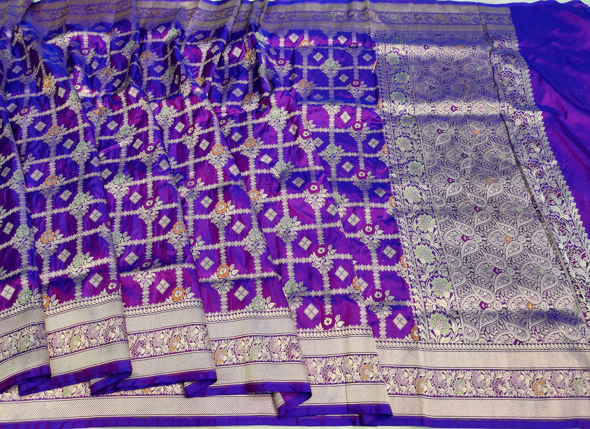 Dual Tone Handwoven Banarasi Pure Katan Silk Meenakari Saree