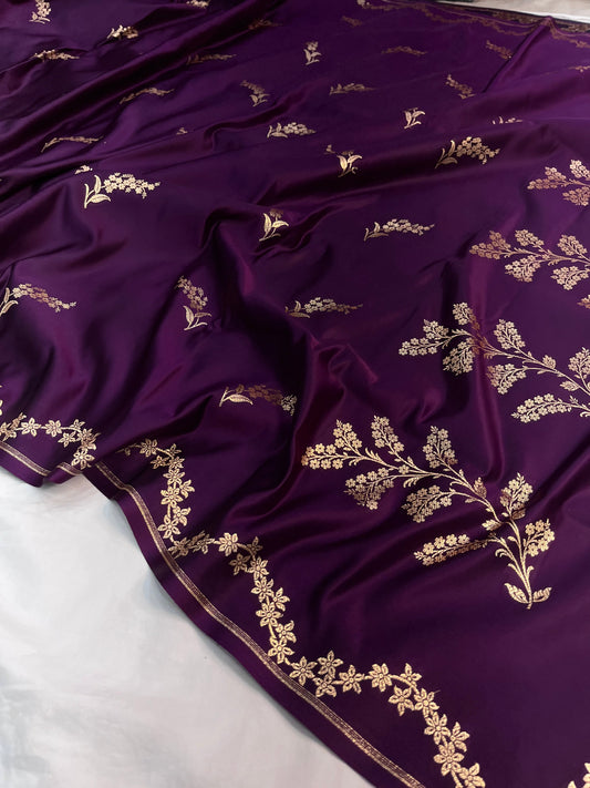 Banarasi Satin Katan Saree With Designer Boota in Cross Wine Shade