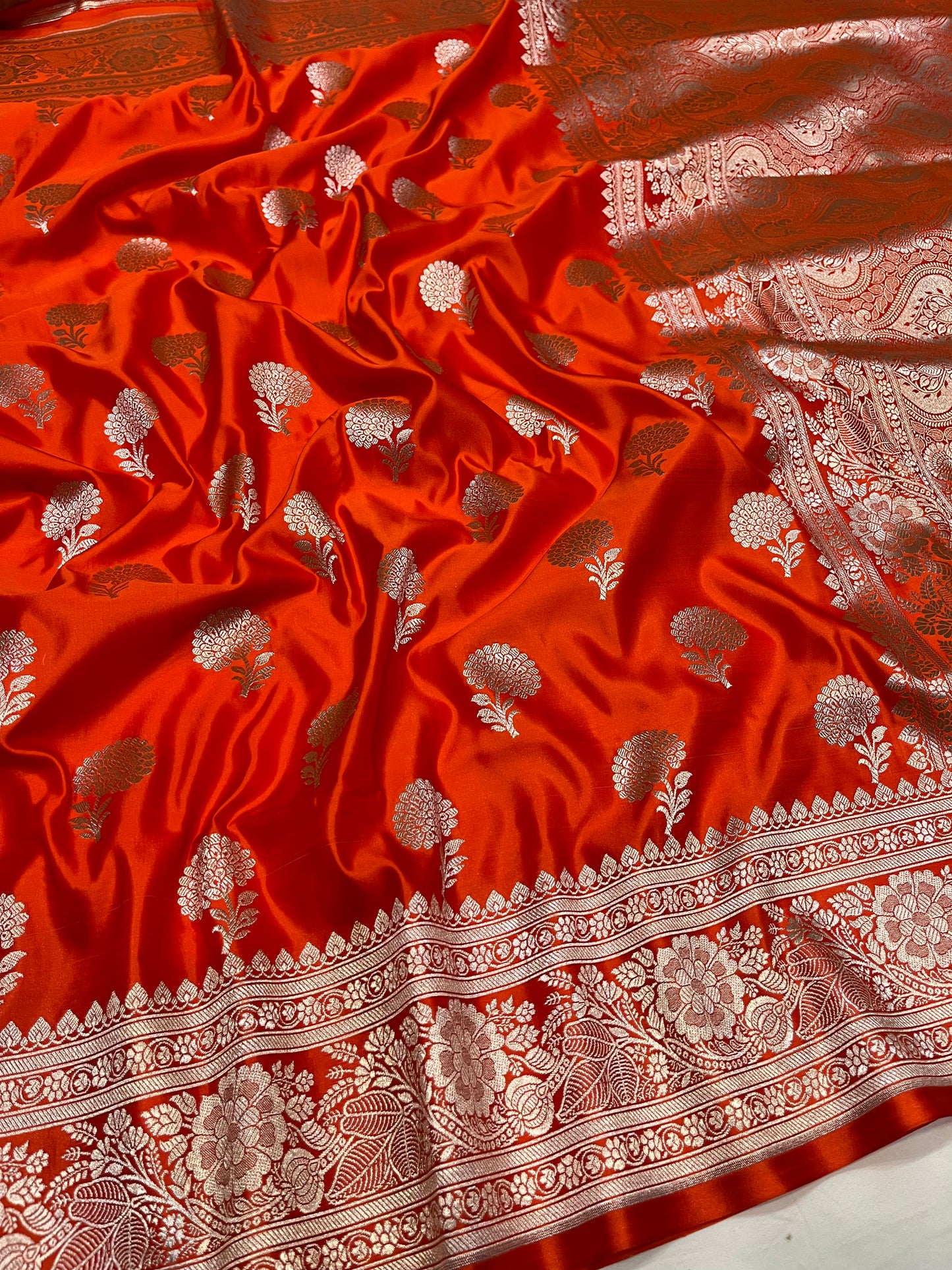 Orange Buta Mashru Silk Saree