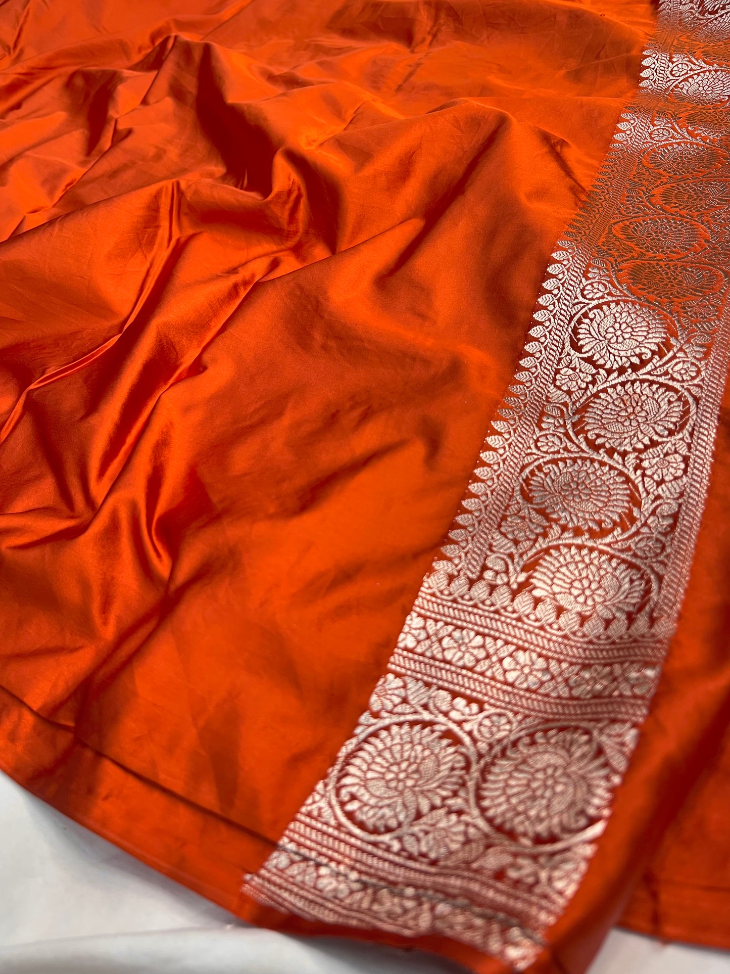 Rust Orange Banarasi Jaal Mashru Silk Saree MS01