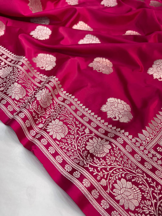 Cross Pink Shades Banarasi Floral Buta Mashru Silk Saree