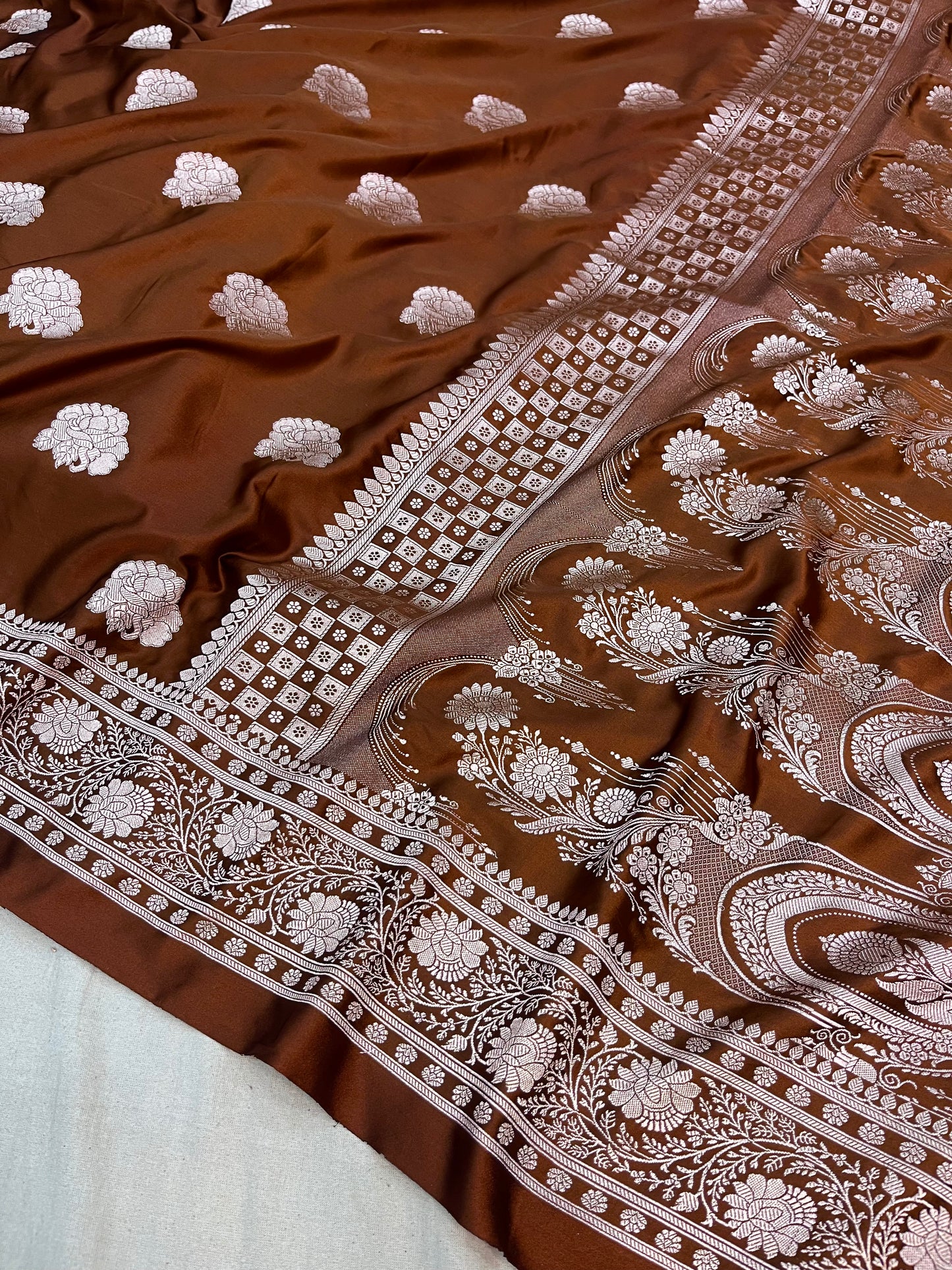 Brown Banarasi Butta Design Mashru Saree