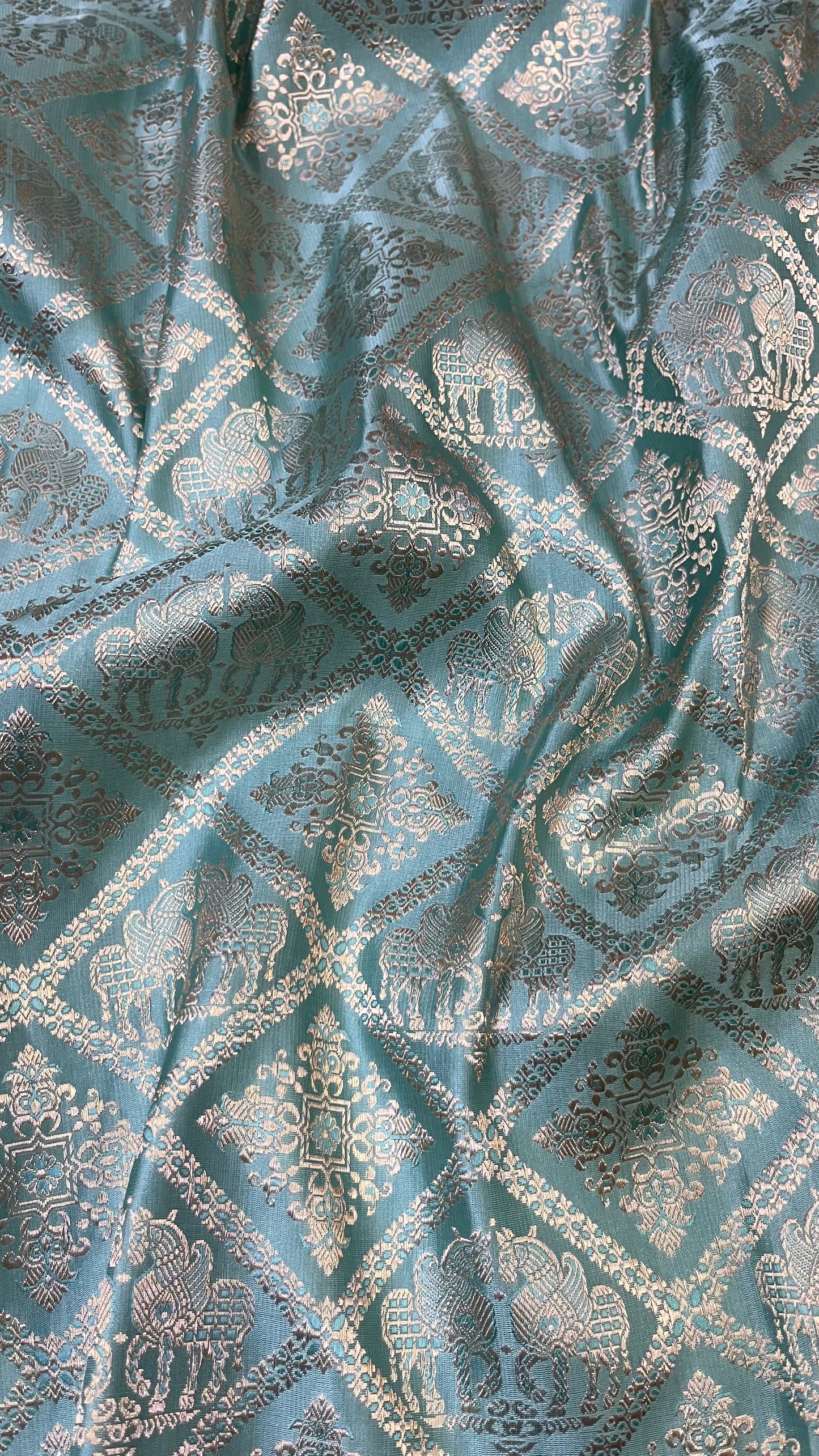 Blue handwoven Shikargah Pure mashru Silk Saree