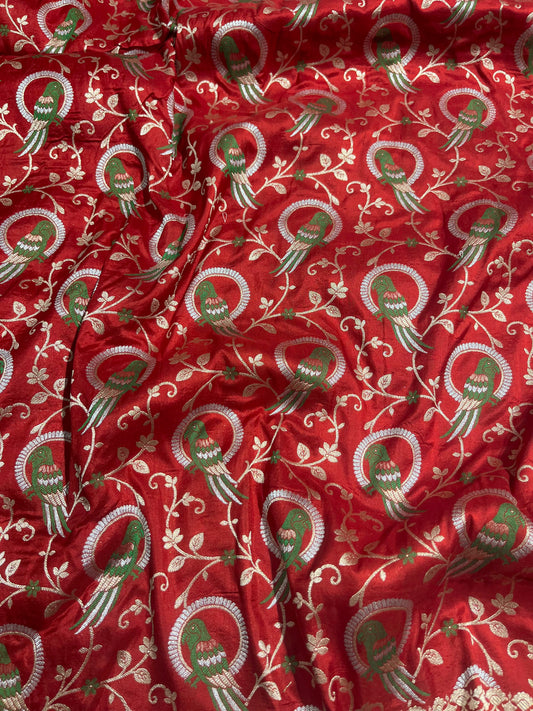 Red Shikargah Banarasi Pure Silk Saree