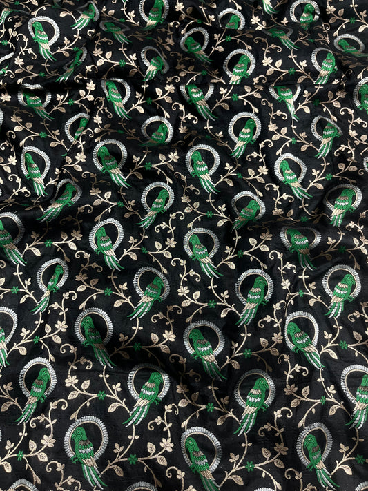 Black Shikargah Banarasi Pure Silk Saree