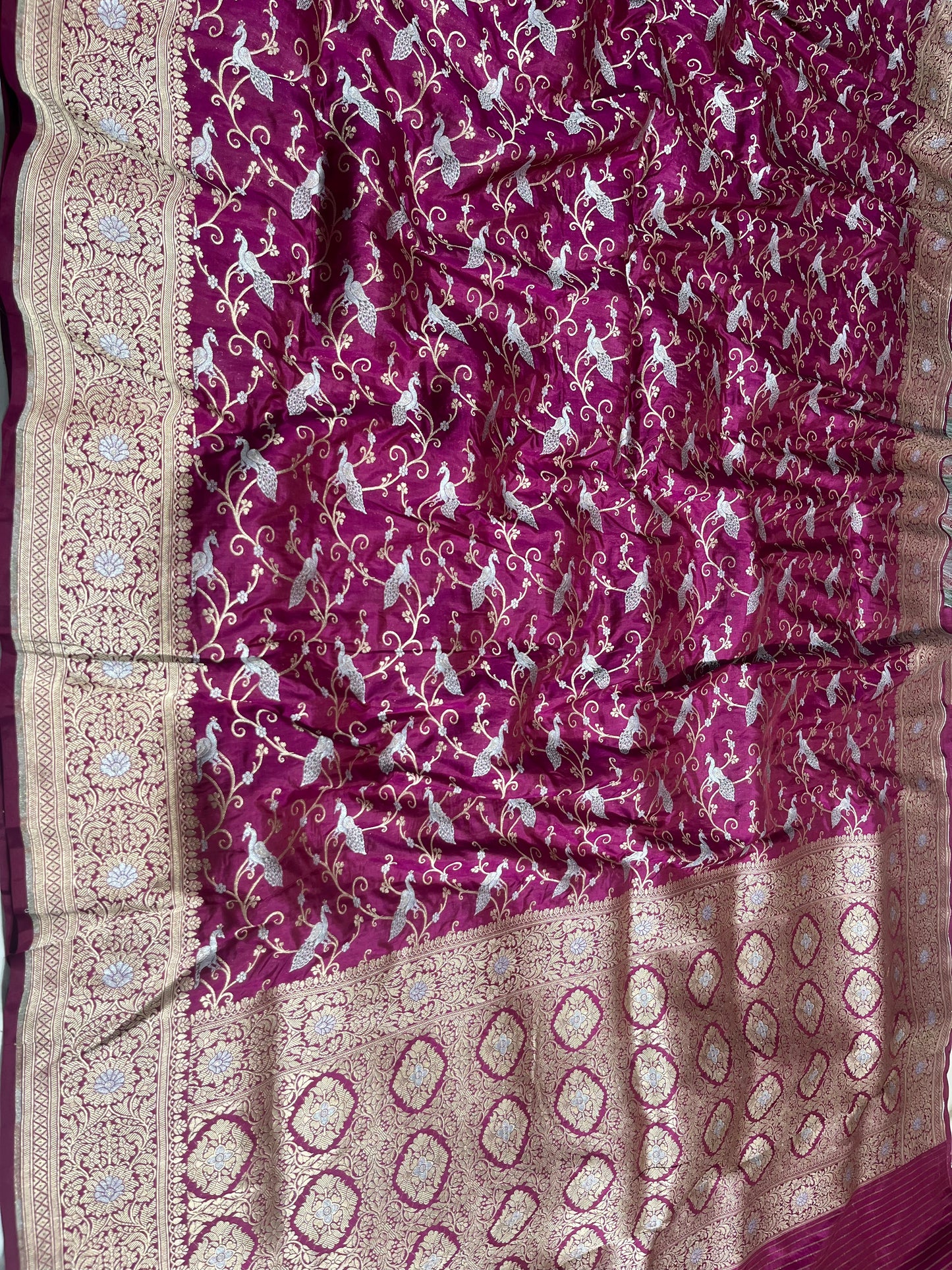 Magenta Shikargah Banarasi Pure Silk Saree