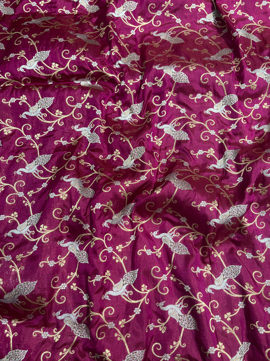 Magenta Shikargah Banarasi Pure Silk Saree