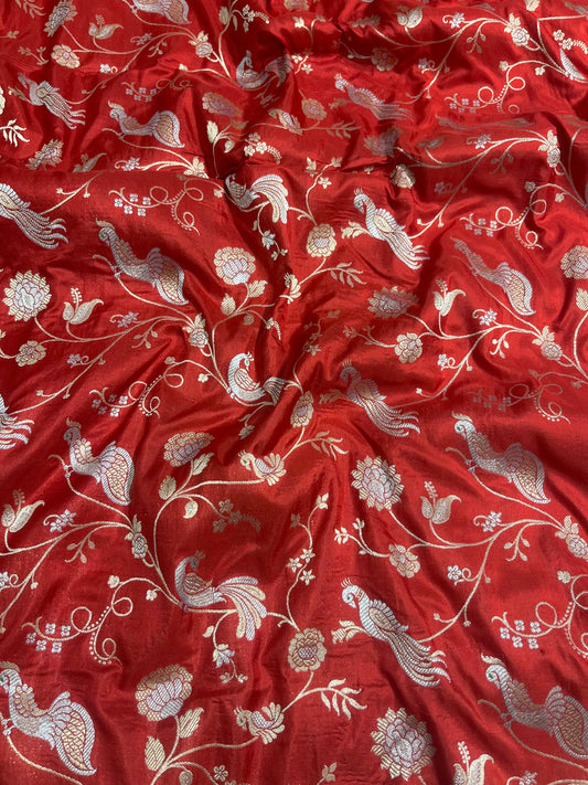 Red Shikargah Banarasi Pure Silk Saree