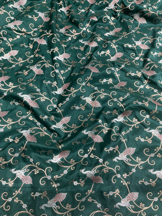 Dark Green Shikargah Banarasi Pure Silk Saree