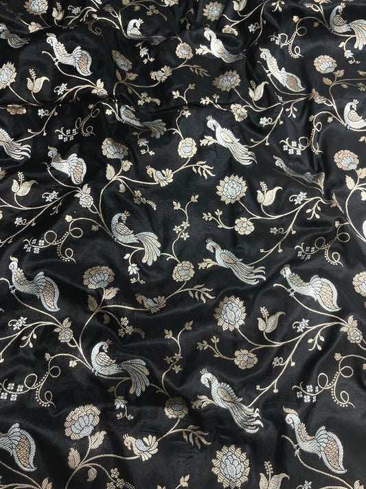 Black Shikargah Banarasi Pure Silk Saree