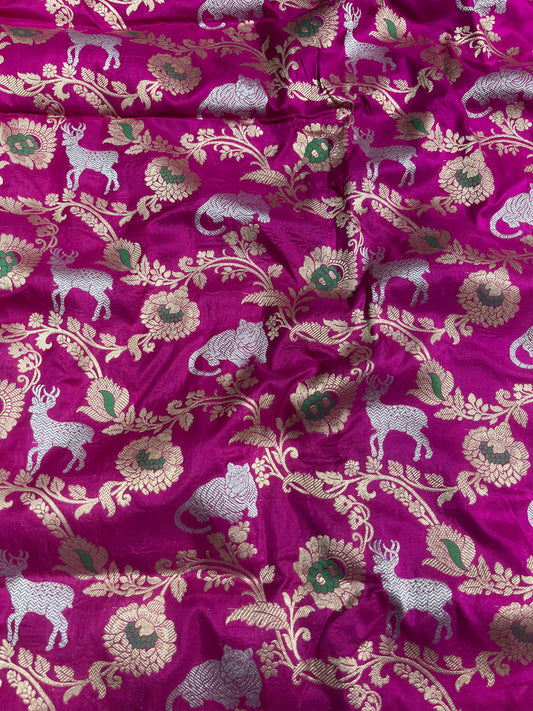 Rani Pink Shikargah Banarasi Pure Silk Saree