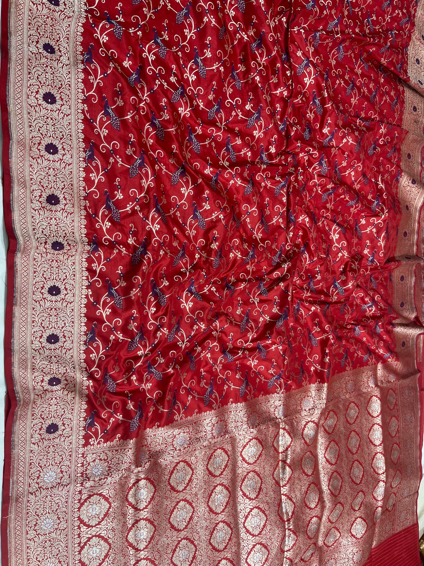Red Shikargah Banarasi Pure Silk Saree
