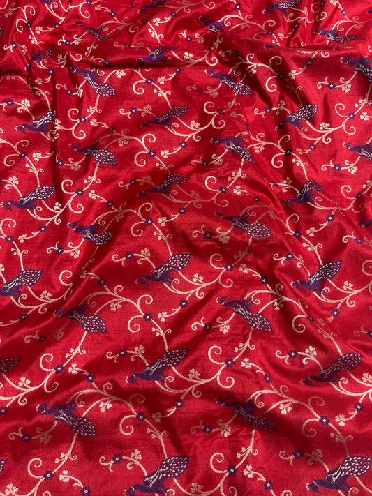 Red Shikargah Banarasi Pure Silk Saree