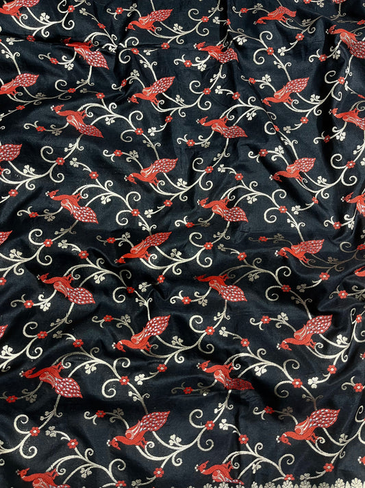 Black Shikargah Banarasi Pure Silk Saree