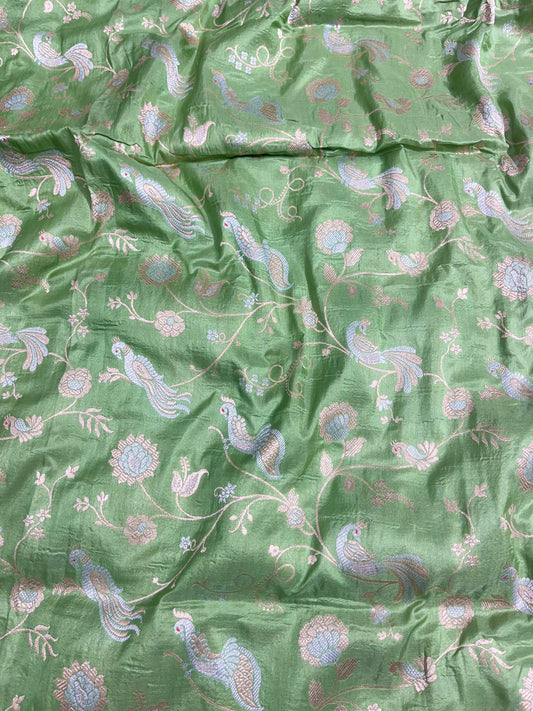 Apple Green Shikargah Banarasi Pure Silk Saree
