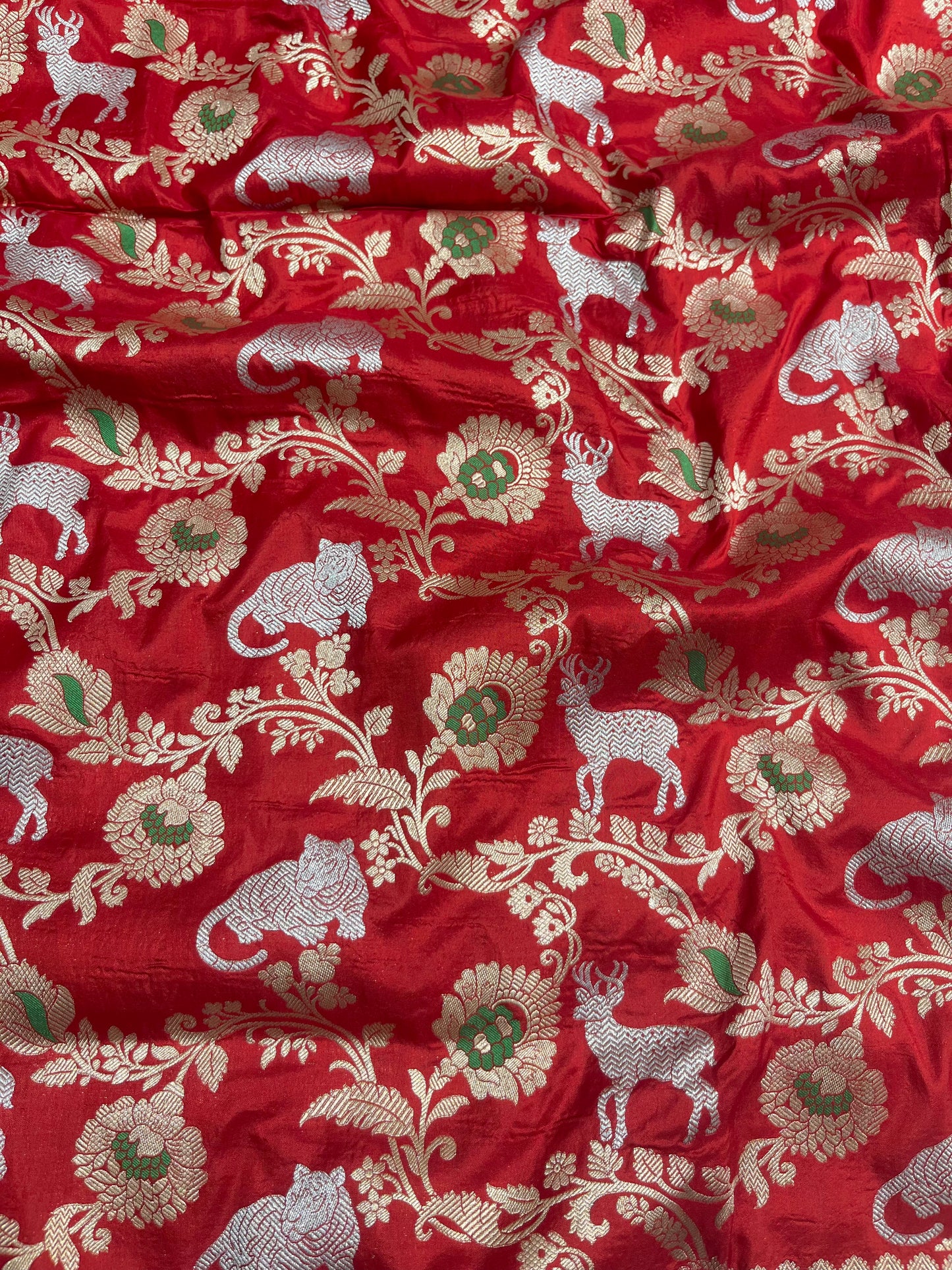 Red Shikargah Pure Katan Silk Saree