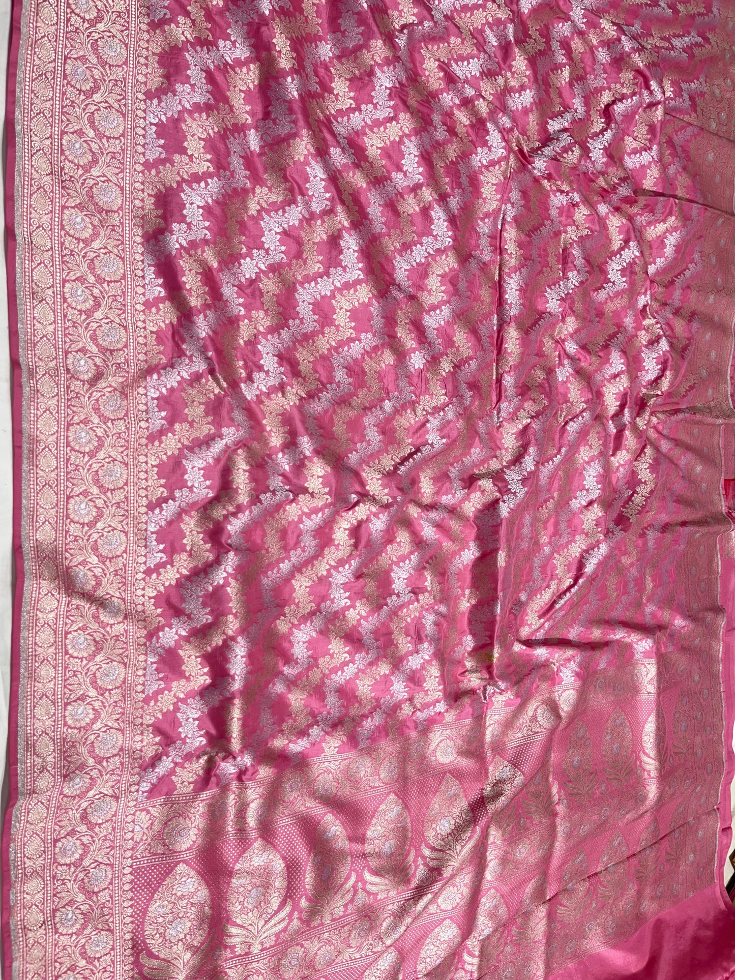 Baby Pink Shikargah Banarasi Pure Silk Saree