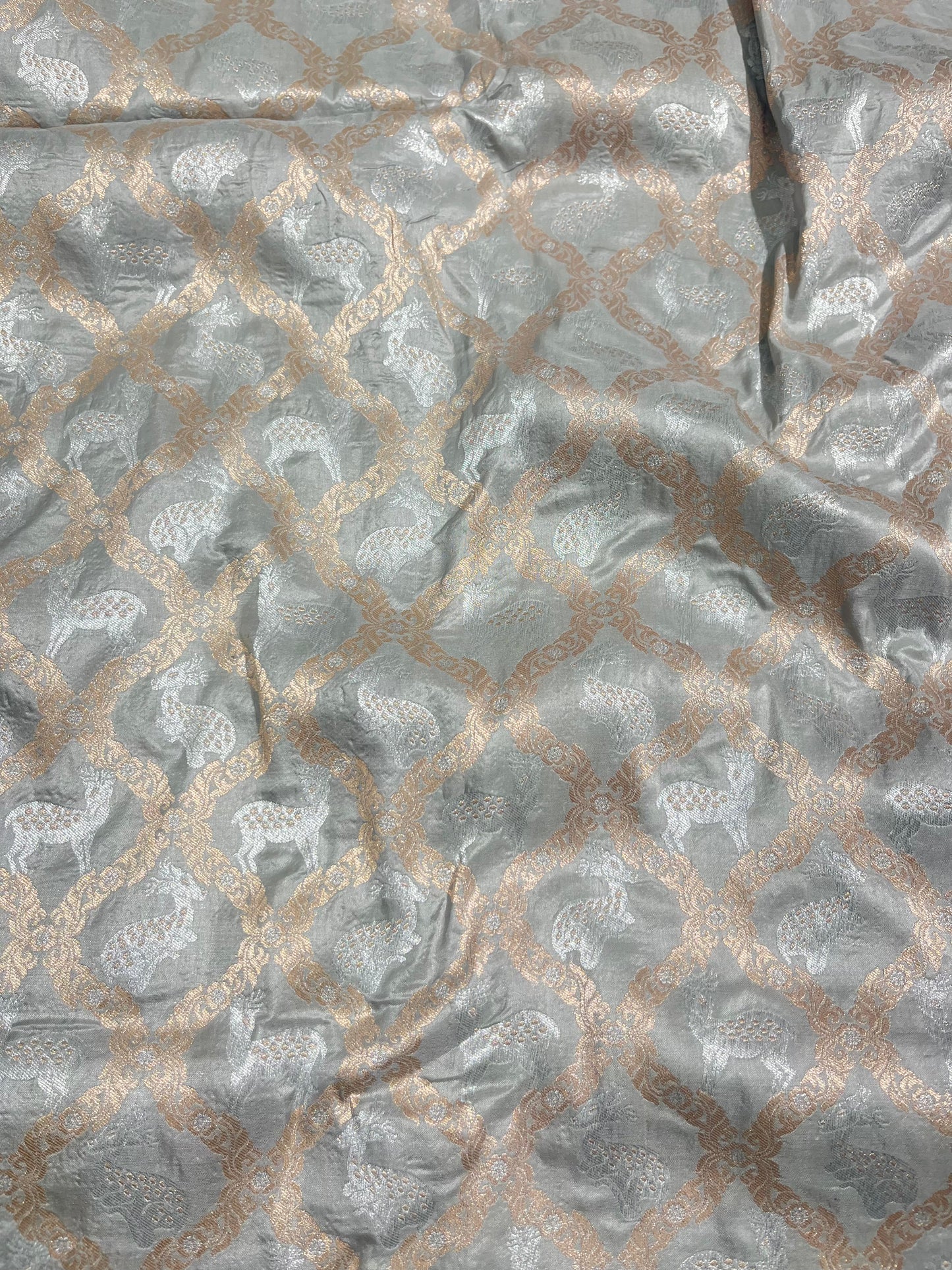 Grey Banarasi Shikargah Pure Silk Saree