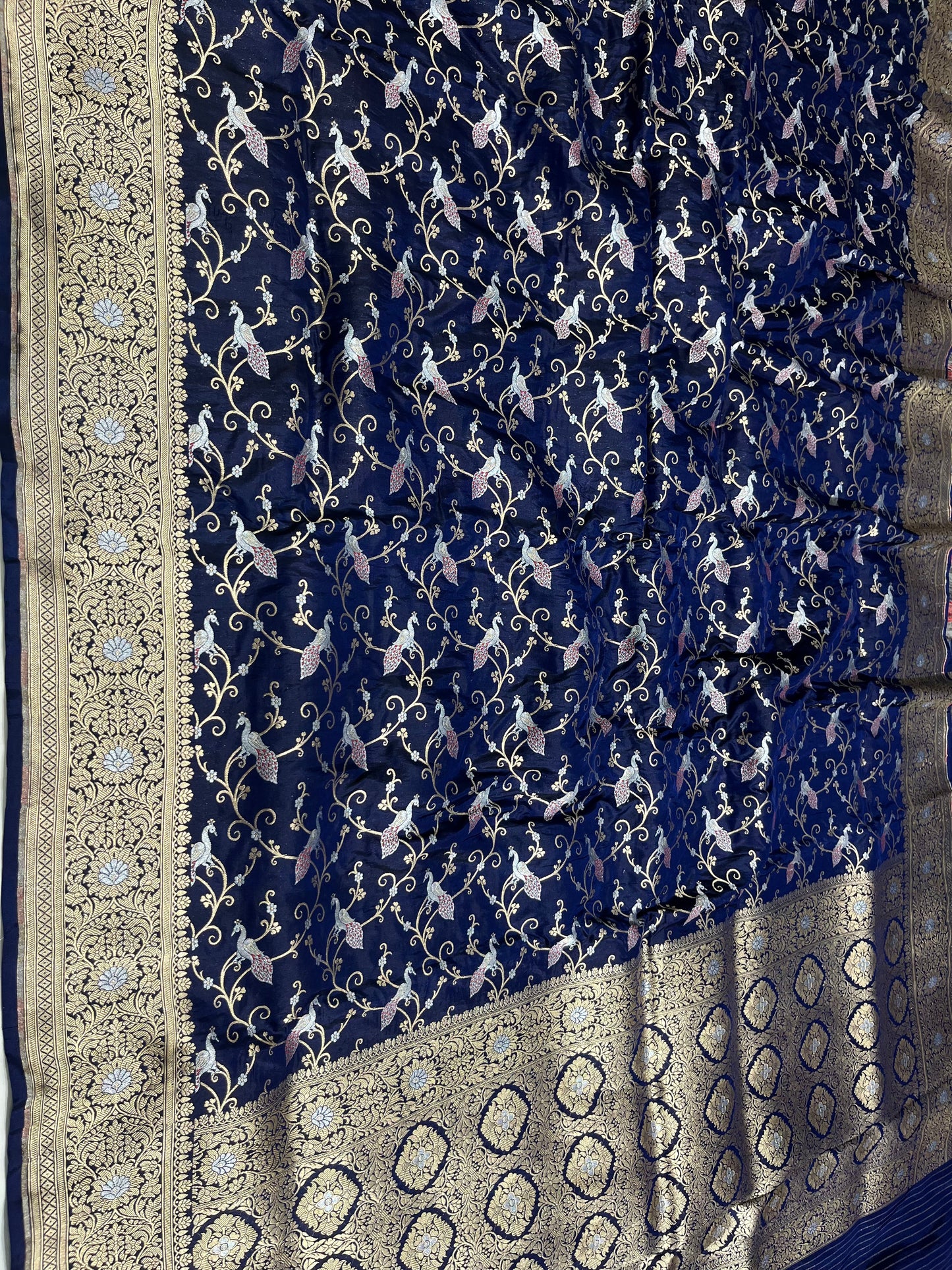 Nevy Blue Shikargah Pure Katan Silk Saree