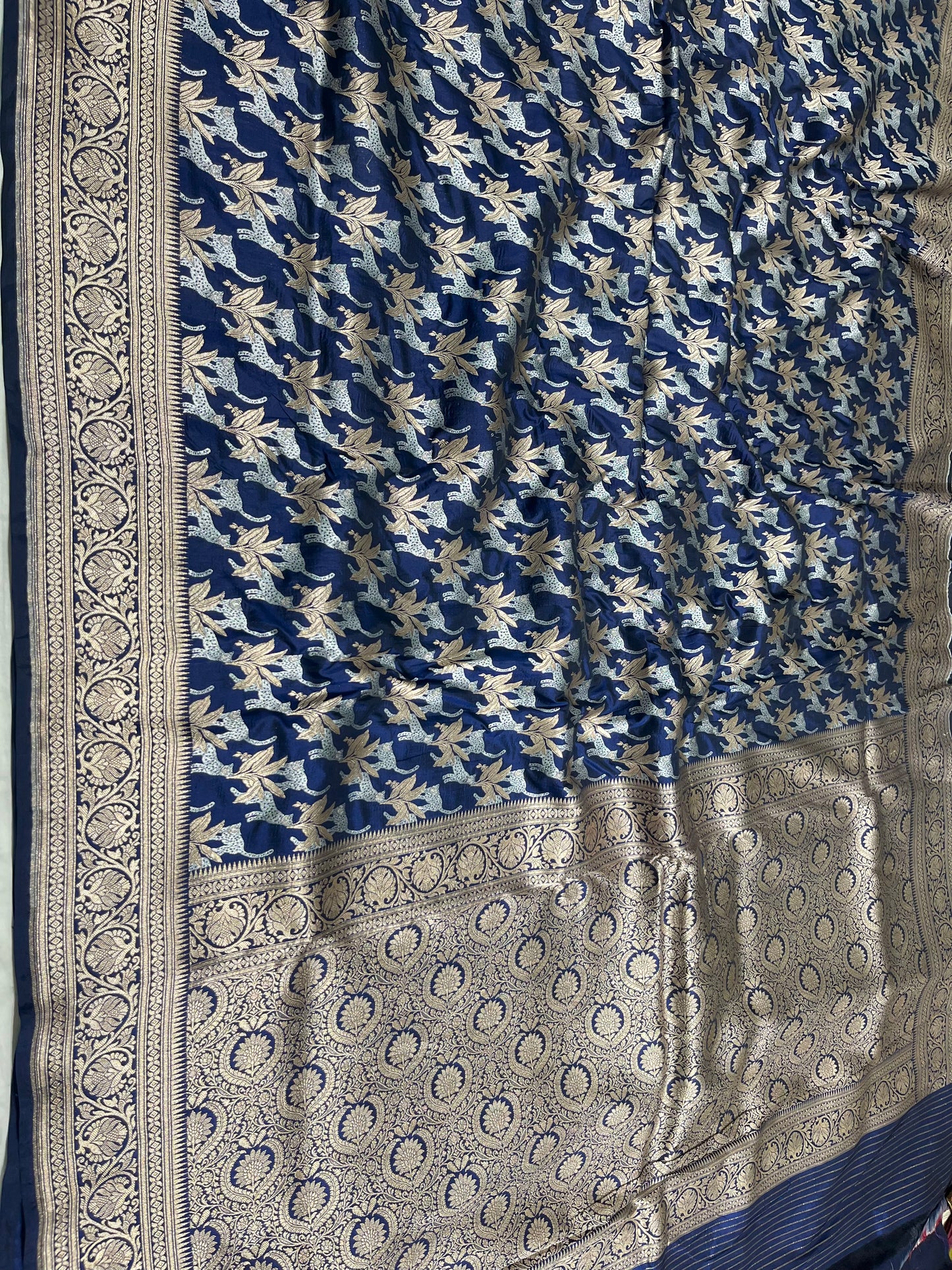 Nevy Blue Shikargah Pure Katan Silk Saree