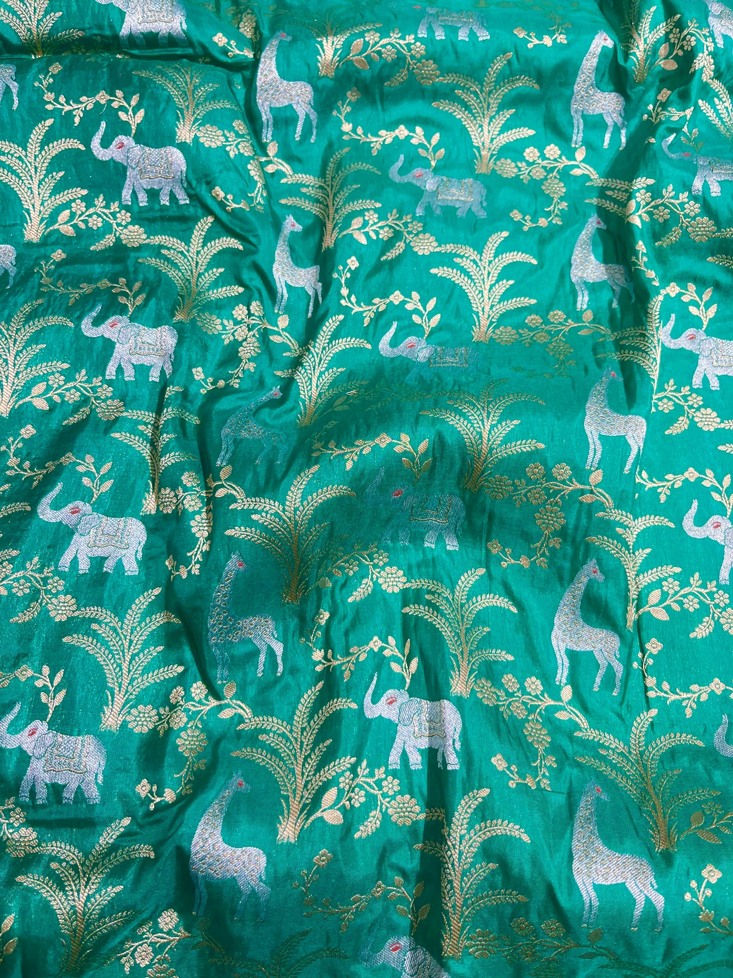 Sea Green Shikargah Pure Katan Silk Saree