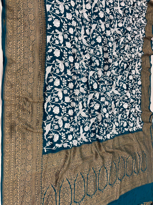 Teal Blue Parsigara Saree