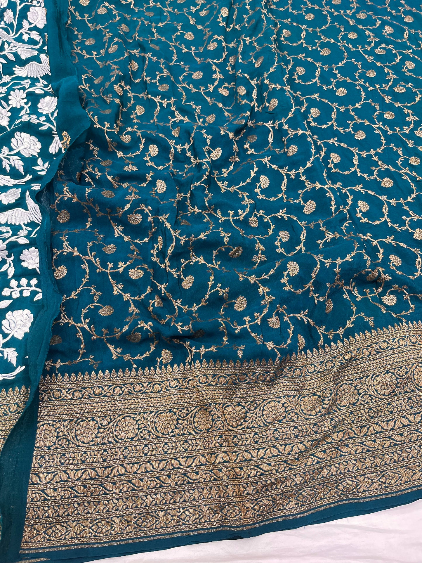 Teal Blue Parsigara Saree