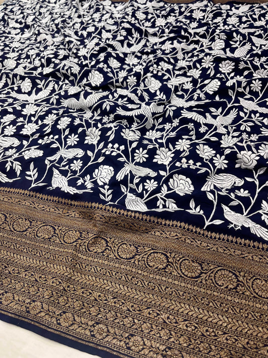 Dark Nevy Blue Parsigara Saree