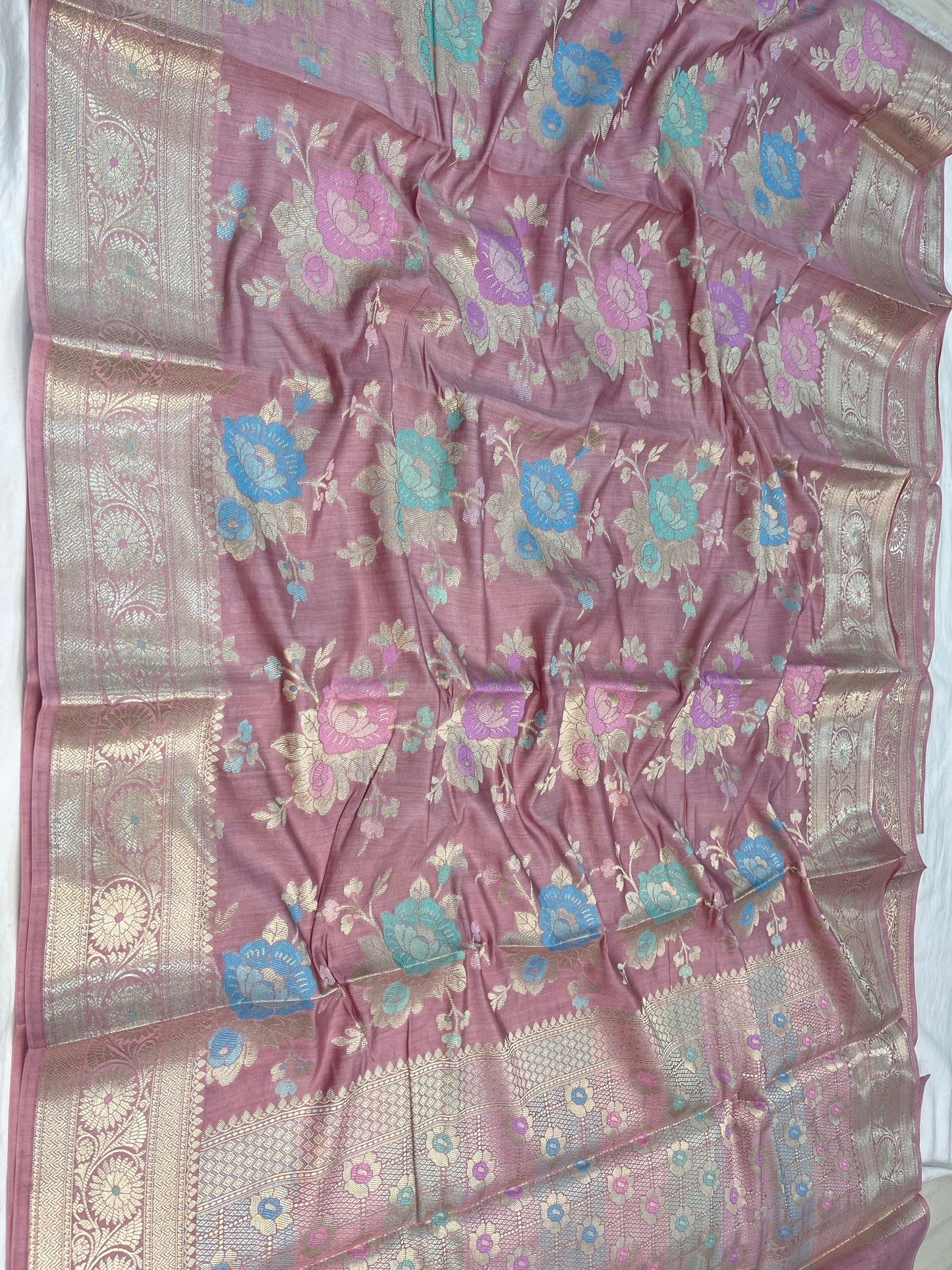 Dusty Pink Pure Chiniya Silk Saree