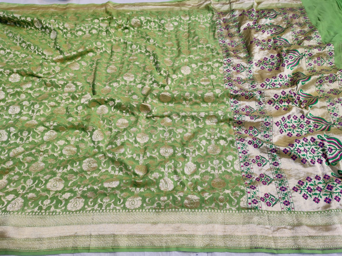 Pure khaddi georgette paithani pallu weaving saree