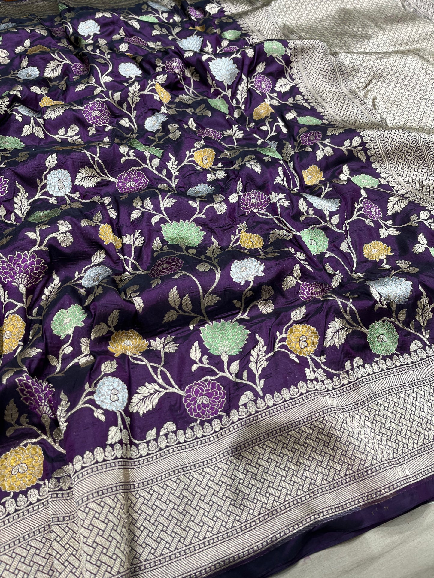 Magenta pure silk meenakari saree