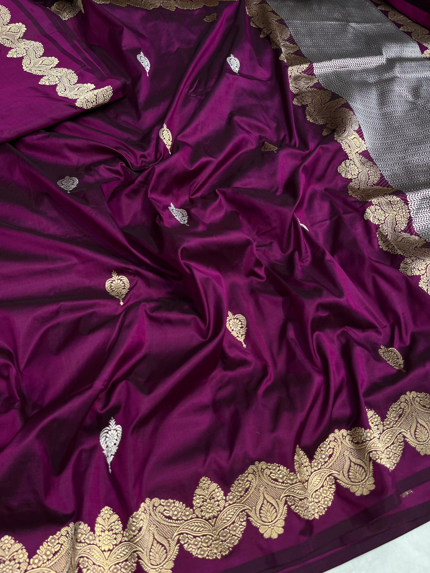 Wine Handwoven Pure Katan Silk Saree