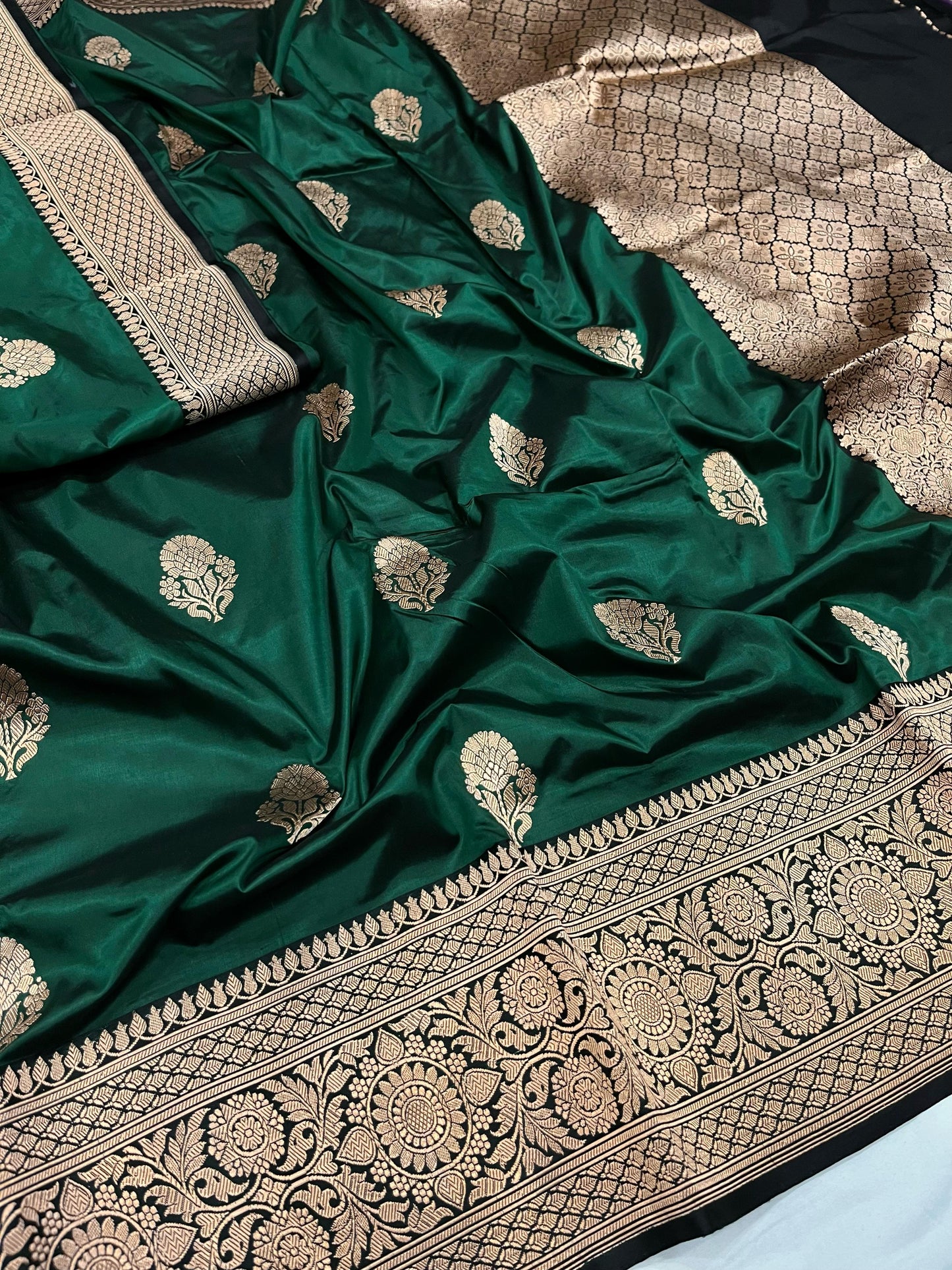 Green Black Contrast Boder Saree